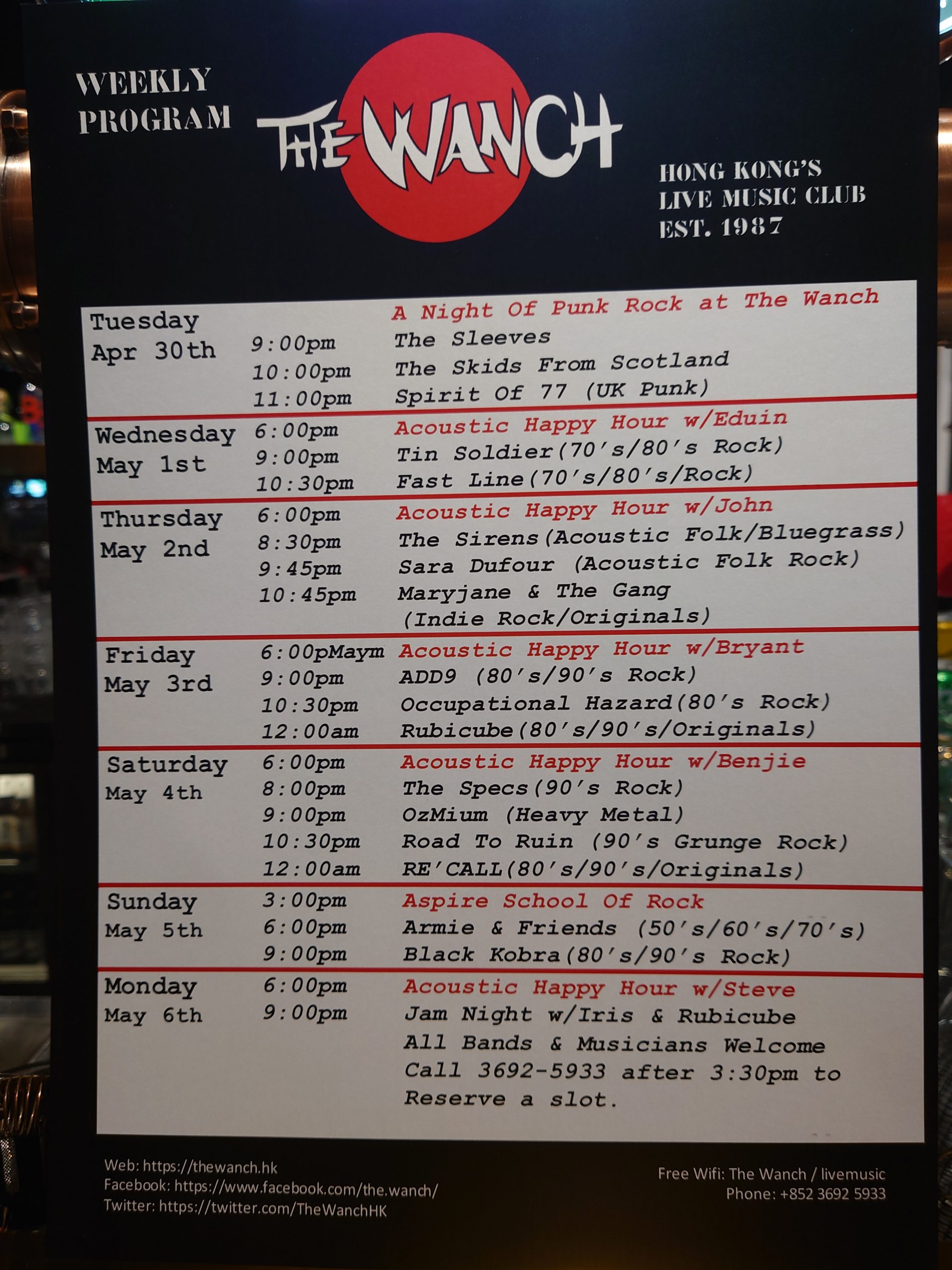 Wanch Show Schedule Apr 30th thru May 6th