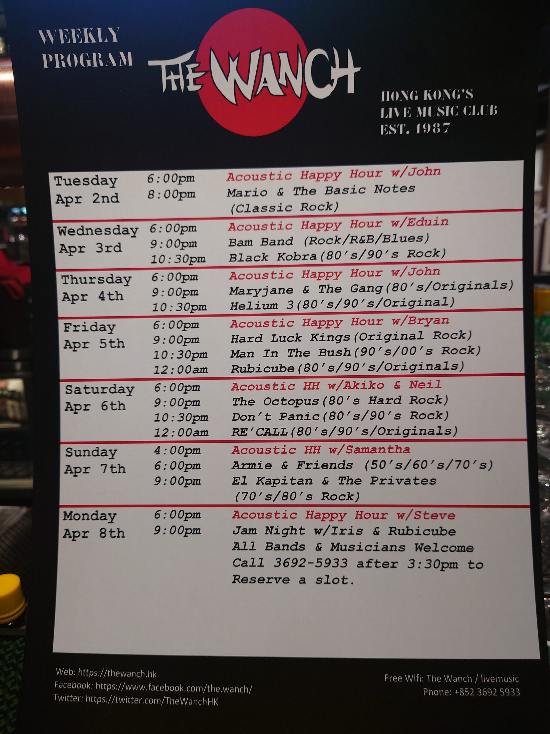 Wanch Show Schedule Apr 2nd thru Apr 8th