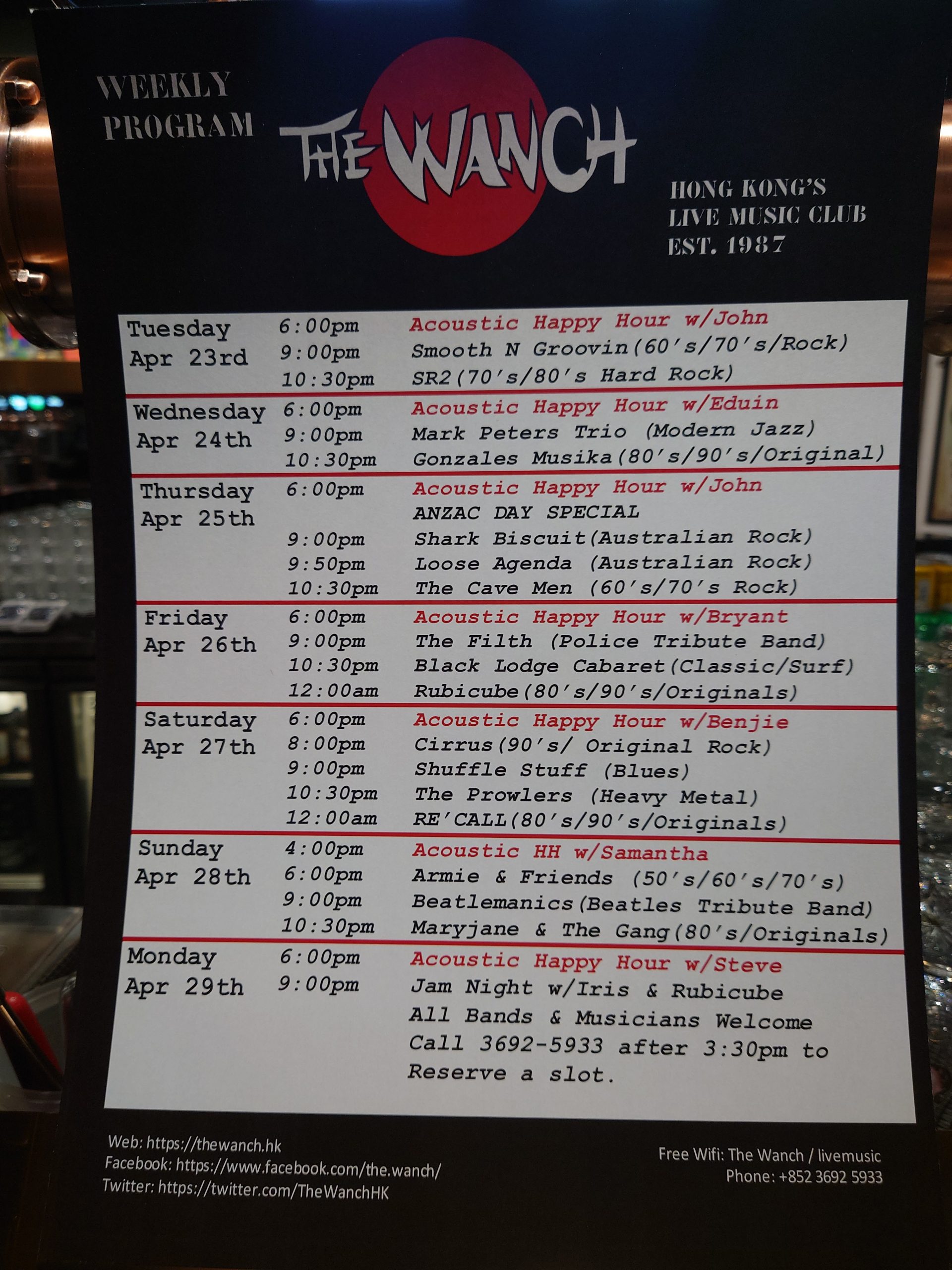 Wanch Show Schedule Apr 23rd thru 29th