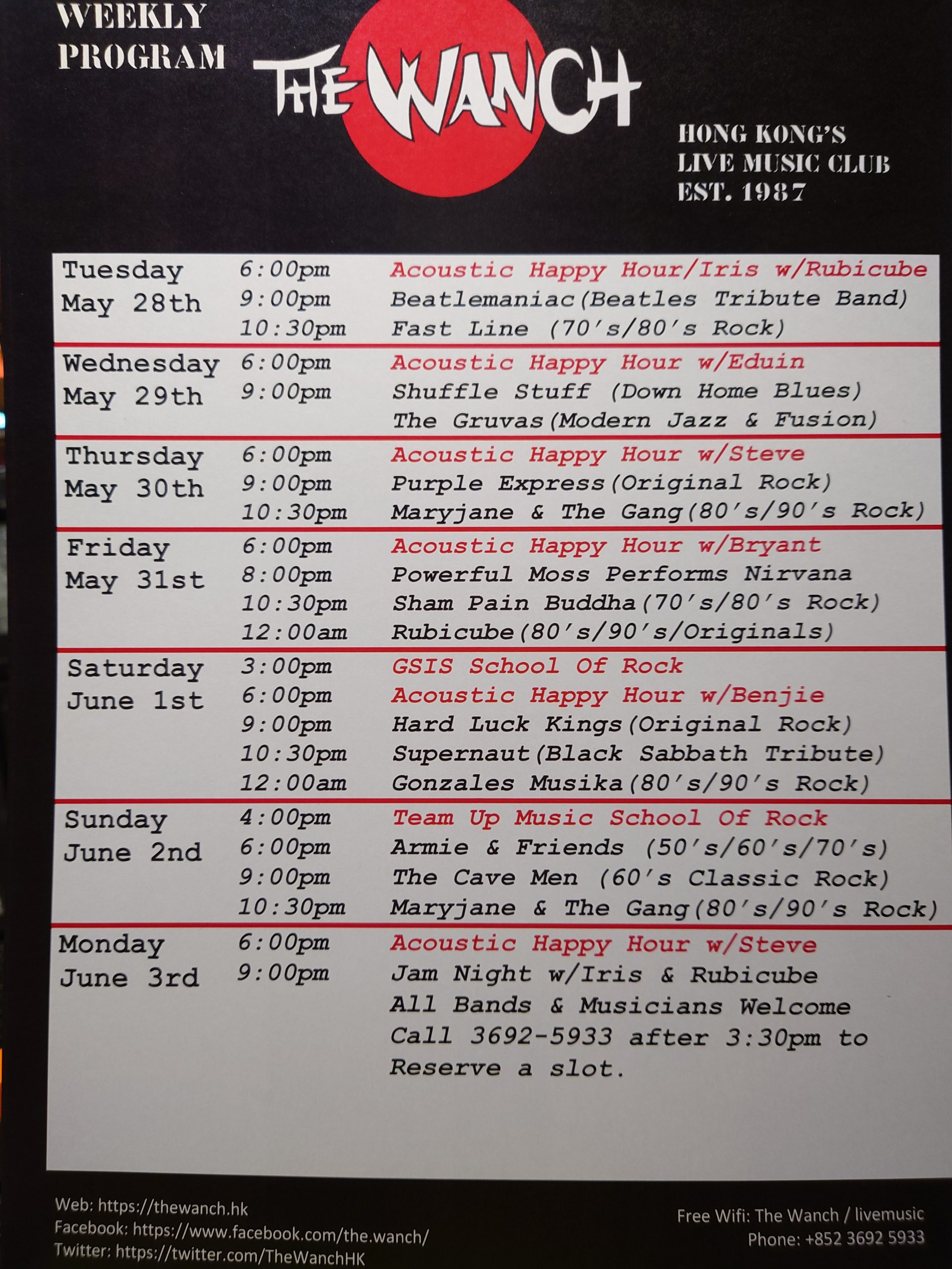 Wanch Show Schedule May 28th Thru June 3rd