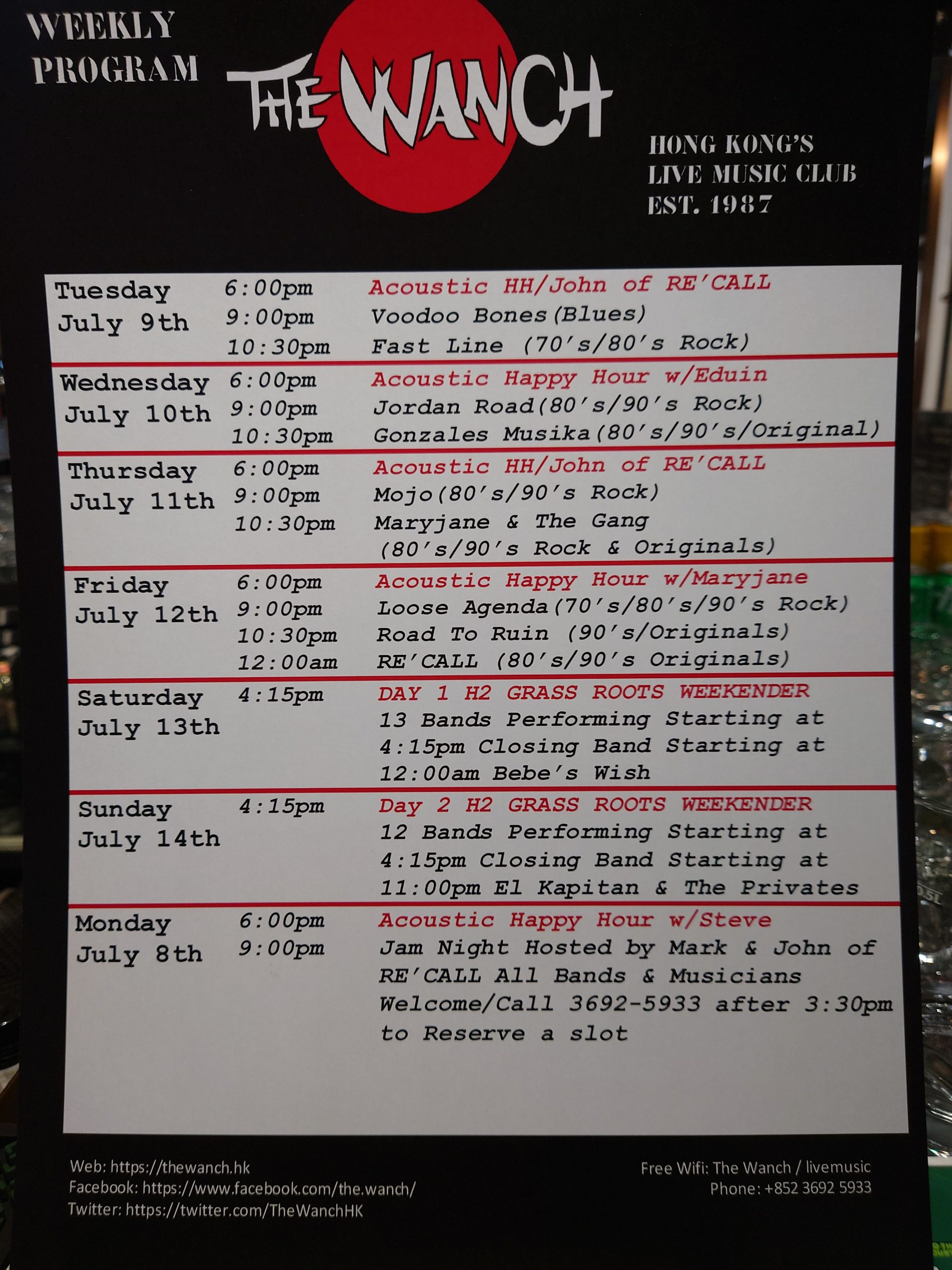 Wanch Show Schedule July 9th thru 15th