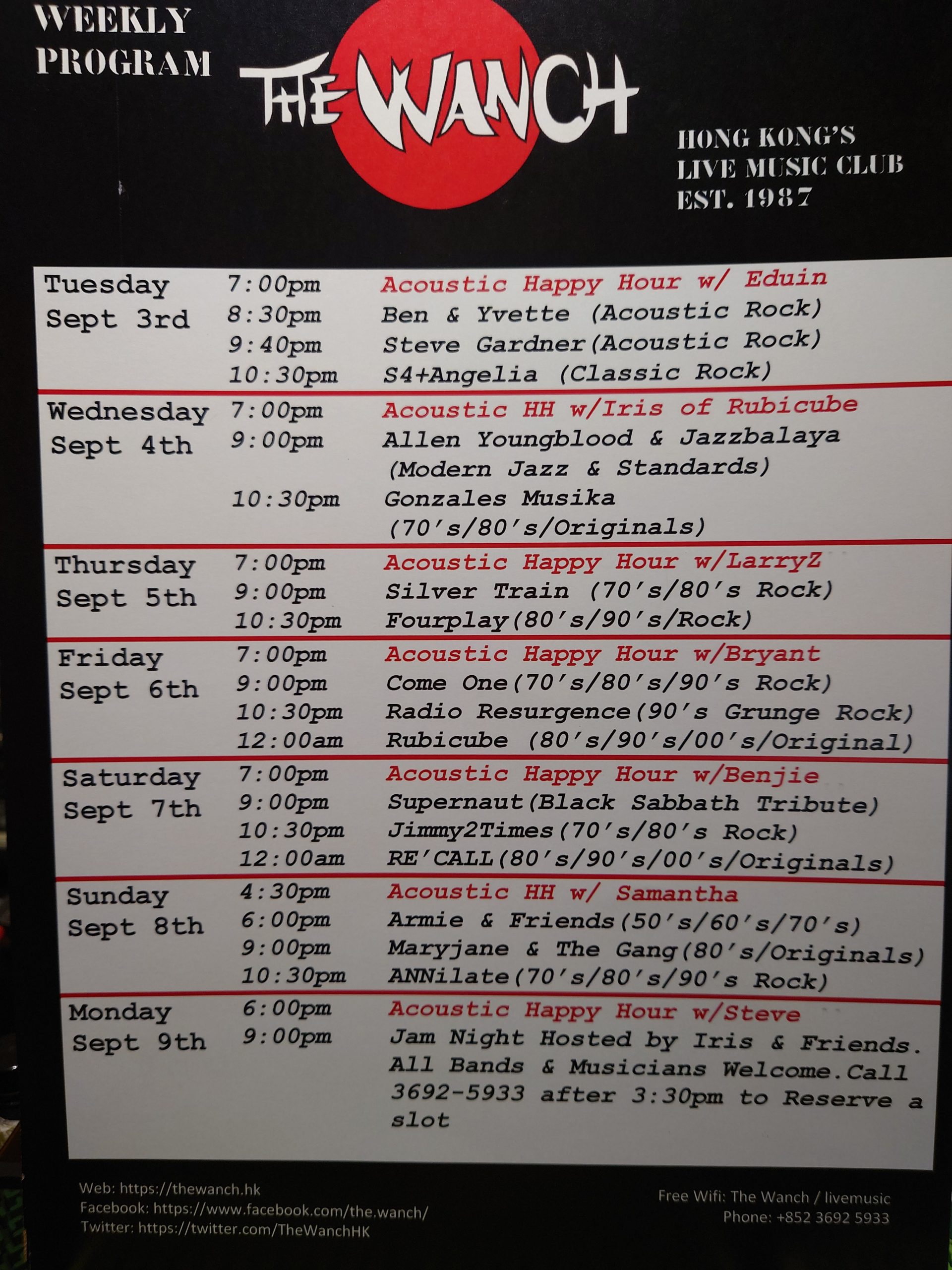 Wanch Show Schedule Sept 3rd thru Sept 9th