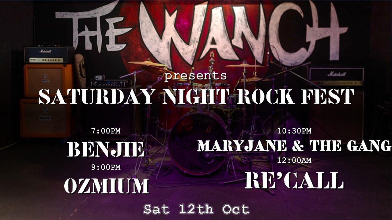7pm Acoustic Happy Hour Featuring Benjie 9pm OzMium 10:30pm Maryjane & The Gang 12am RE’CALL