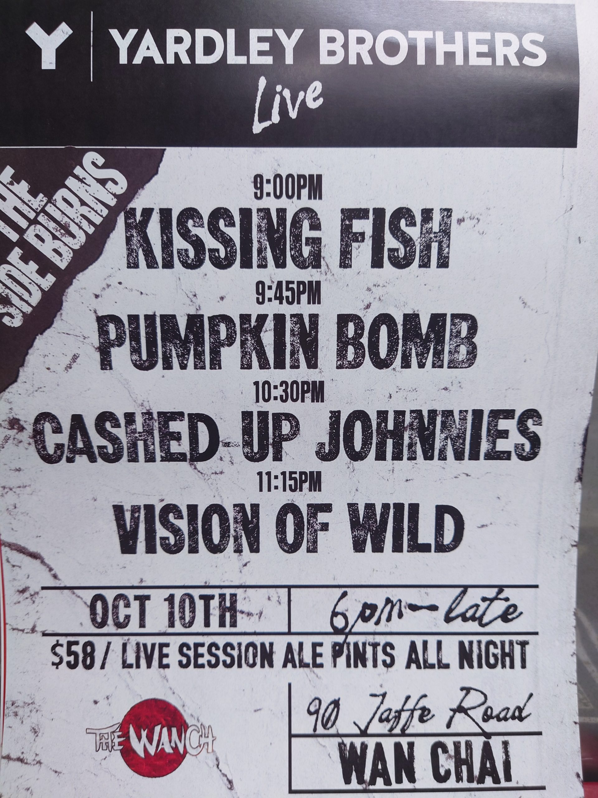 6:30pm Acoustic Happy Hour Featuring Bryant 8pm Yardley Brothers Live Holiday Showcase Featuring The Sideburns, Kissing Fish, Pumpkin Bomb, Cashed Up Johnnie’s, & Vision Of Wild 11:50pm El Kapitan & The Provates