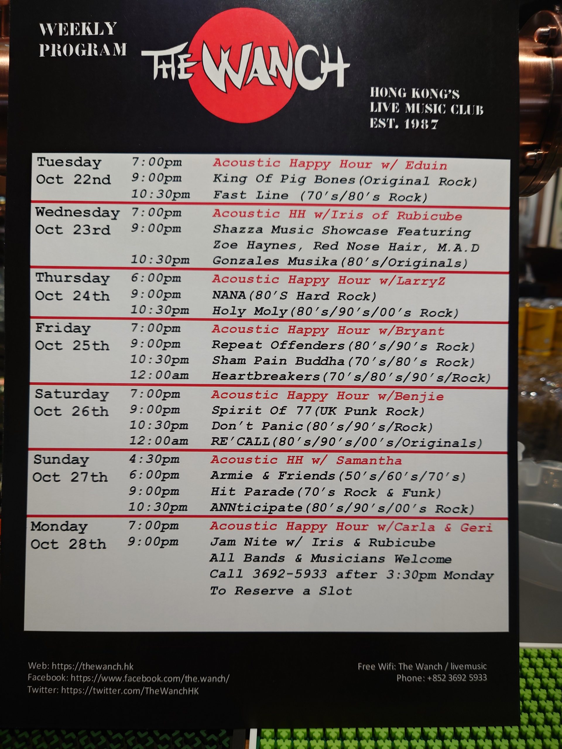 Wanch Show Schedule Oct 22nd thru Oct 28th