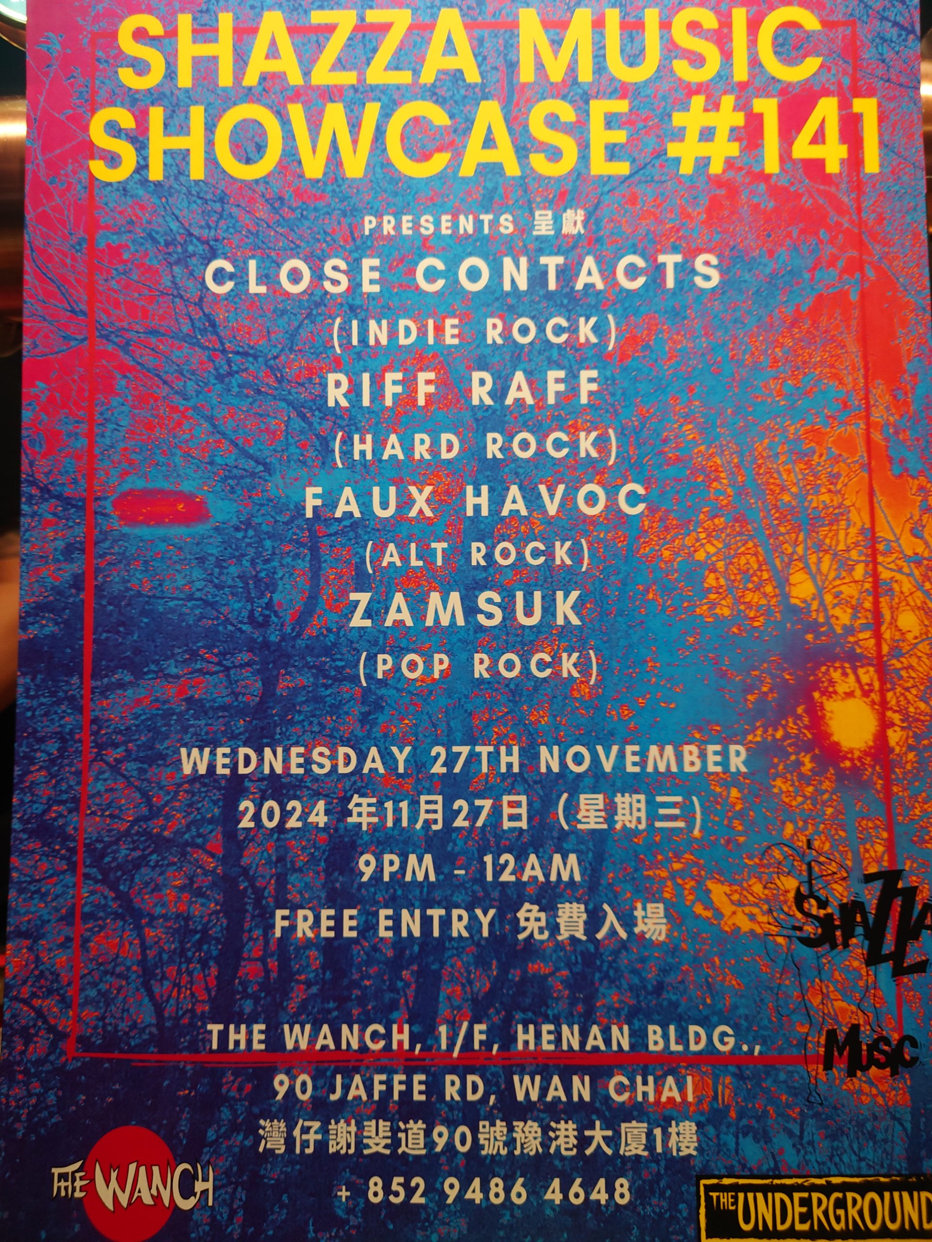 6:30pm Acoustic Happy Hour Featuring Jessa & Buboy 8pm Cashed Up Johnnies 9pm Shazza Music Showcase featuring Close Contacts, Riff Raff, Faux Havoc, & Zamsuk