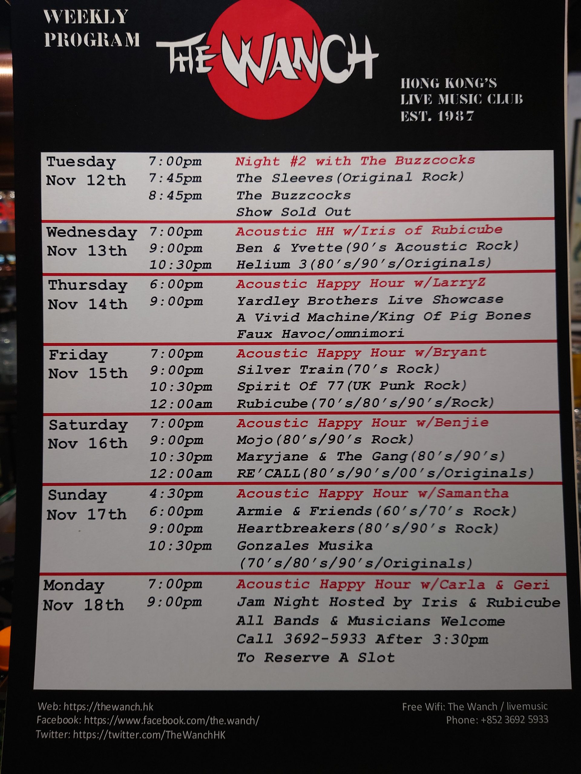 Wanch Show Schedule Nov 12th thru Nov 18th