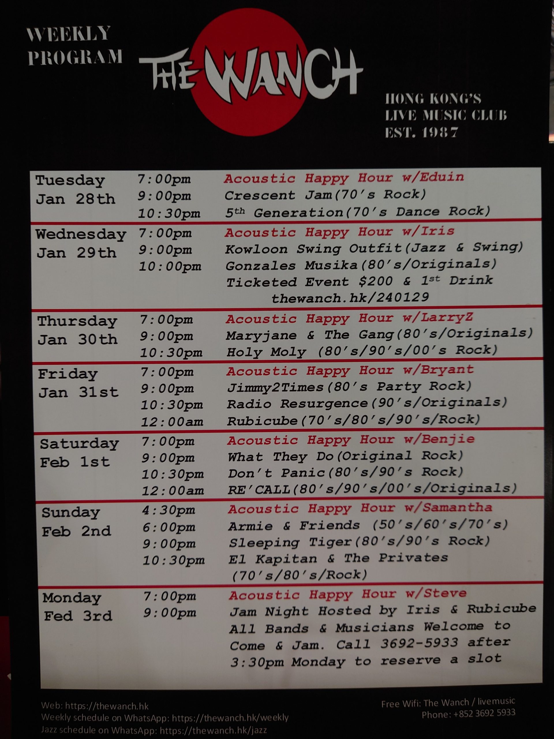 Wanch Show Schedule Jan 28th thru Feb 3rd