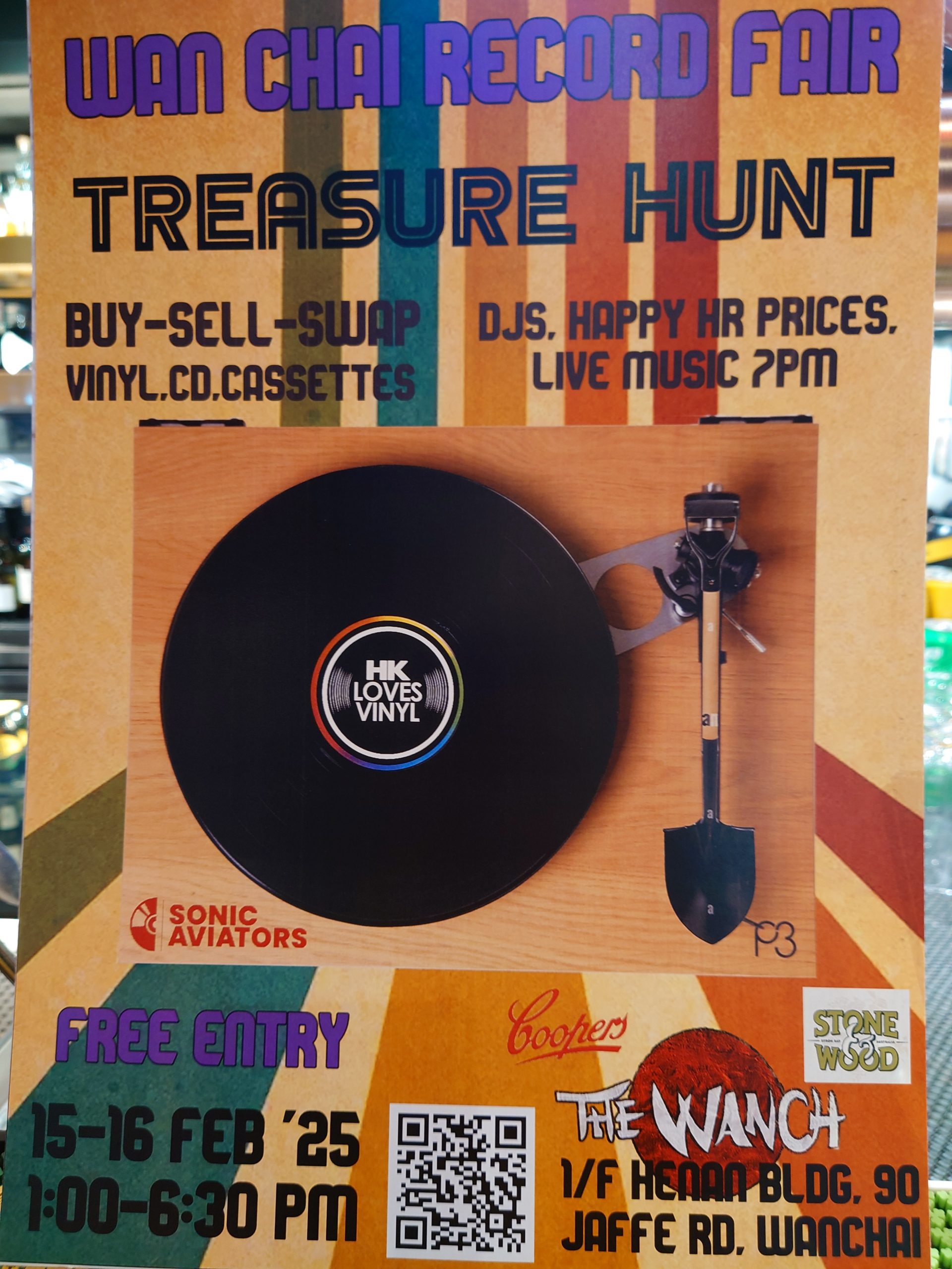 1pm WanChai Record Fair. Sponsored by The Wanch, Sonic Aviators, Coopers, & Stone & Wood