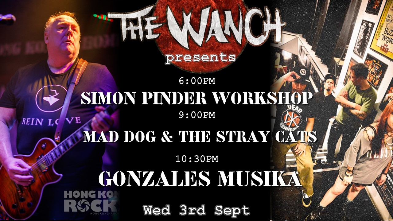 6pm Simon Pinder Guitar & Bass Setup Workshop Tickets $500 thru Eventbrite or Ticketflap 9:15pm Mad Dog & The Stray Cats 10:30pm Gonzales Musika